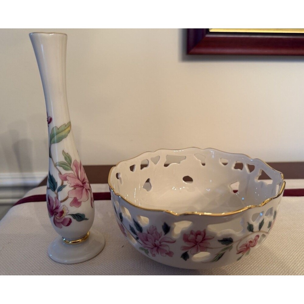 A Matching Set of the Lenox Barrington Collection Pierced bowl and Bud Vase